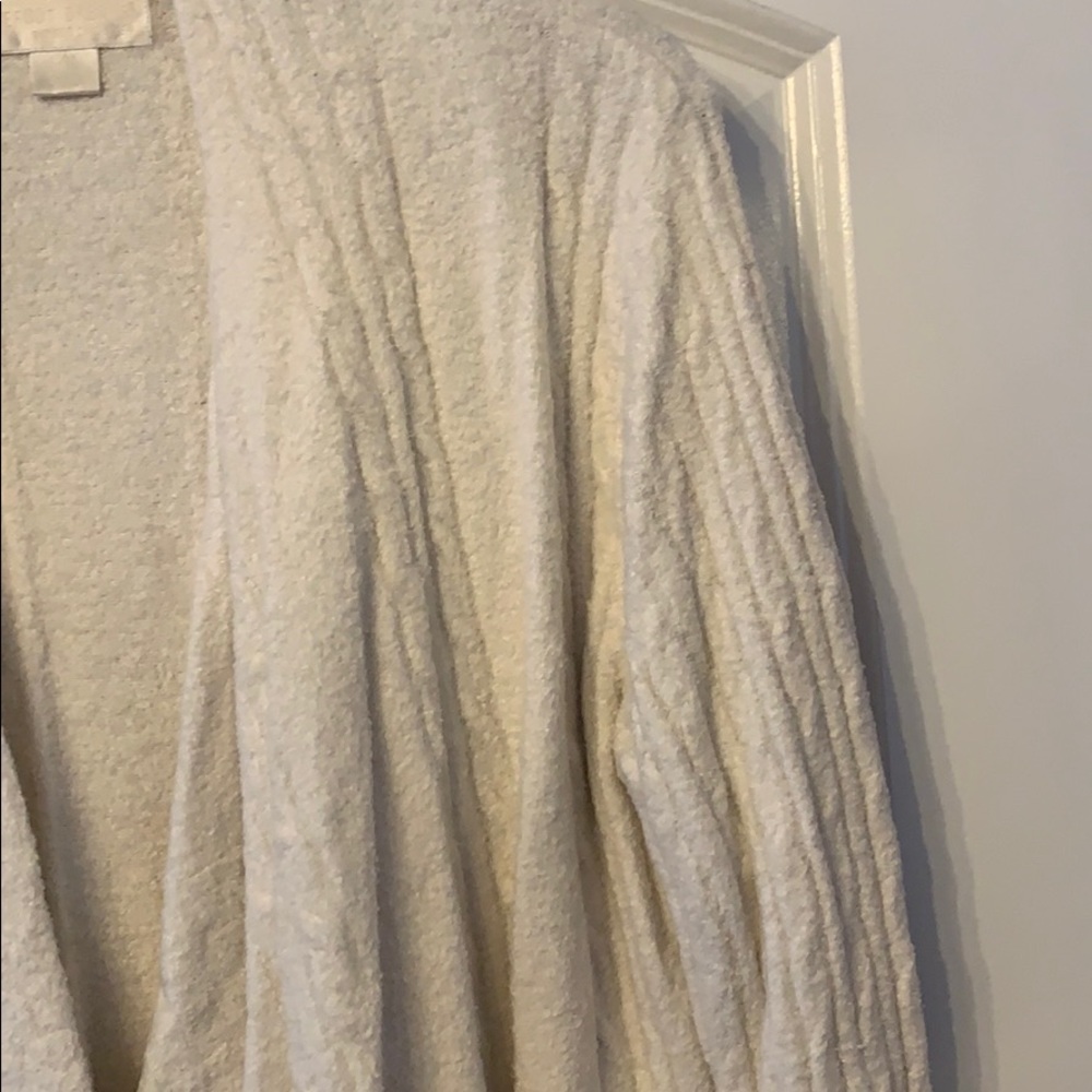 *Barefoot Dreams Cozy Chic Ivory Cable Knit Asymmetrical Open Front Cardigan - Picture 6 of 16
